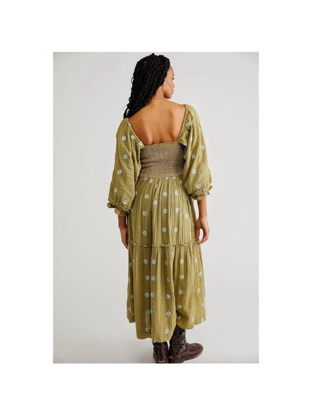 NWT free people Olive Green Floral Smocked Maxi